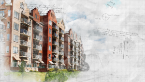 a drawing of an apartment complex